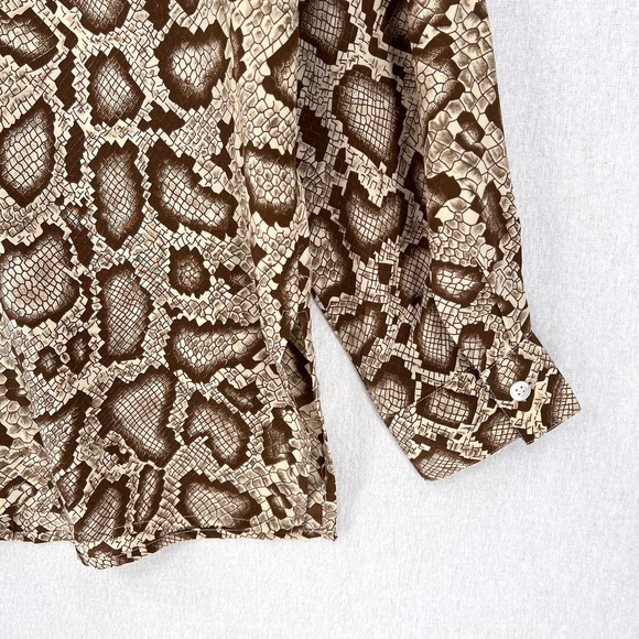 BALLA VALENTINA Shirt Womens Medium Cream Brown Snake Python Print Silk Blouse - Picture 12 of 16